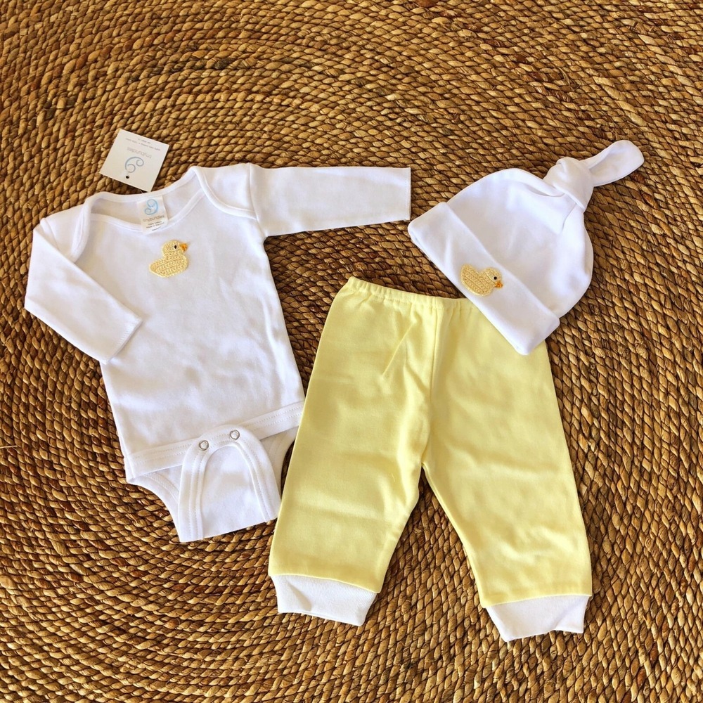New 6 Month Tiny Bundles 3 Pc Yellow Duck Hat Bodysuit Pants Infants Babies Baby